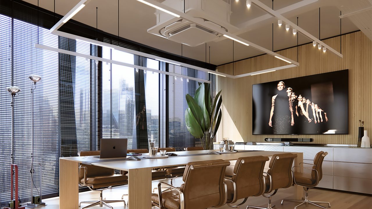 A One Rivington meeting room with presentation screen